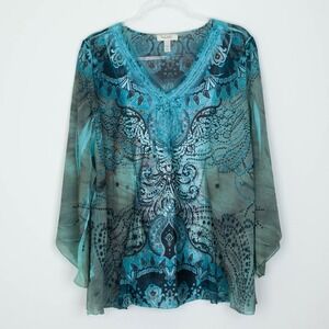 Dressbarn Womens Whimsigoth Forest Fairy Embellished Tunic Top Size‎ 2X V Neck